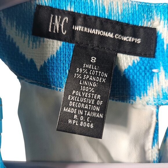 INC Blue & White Chevron Sleeveless Keyhole Back Dress Size 8 Cotton Blend - Picture 3 of 6